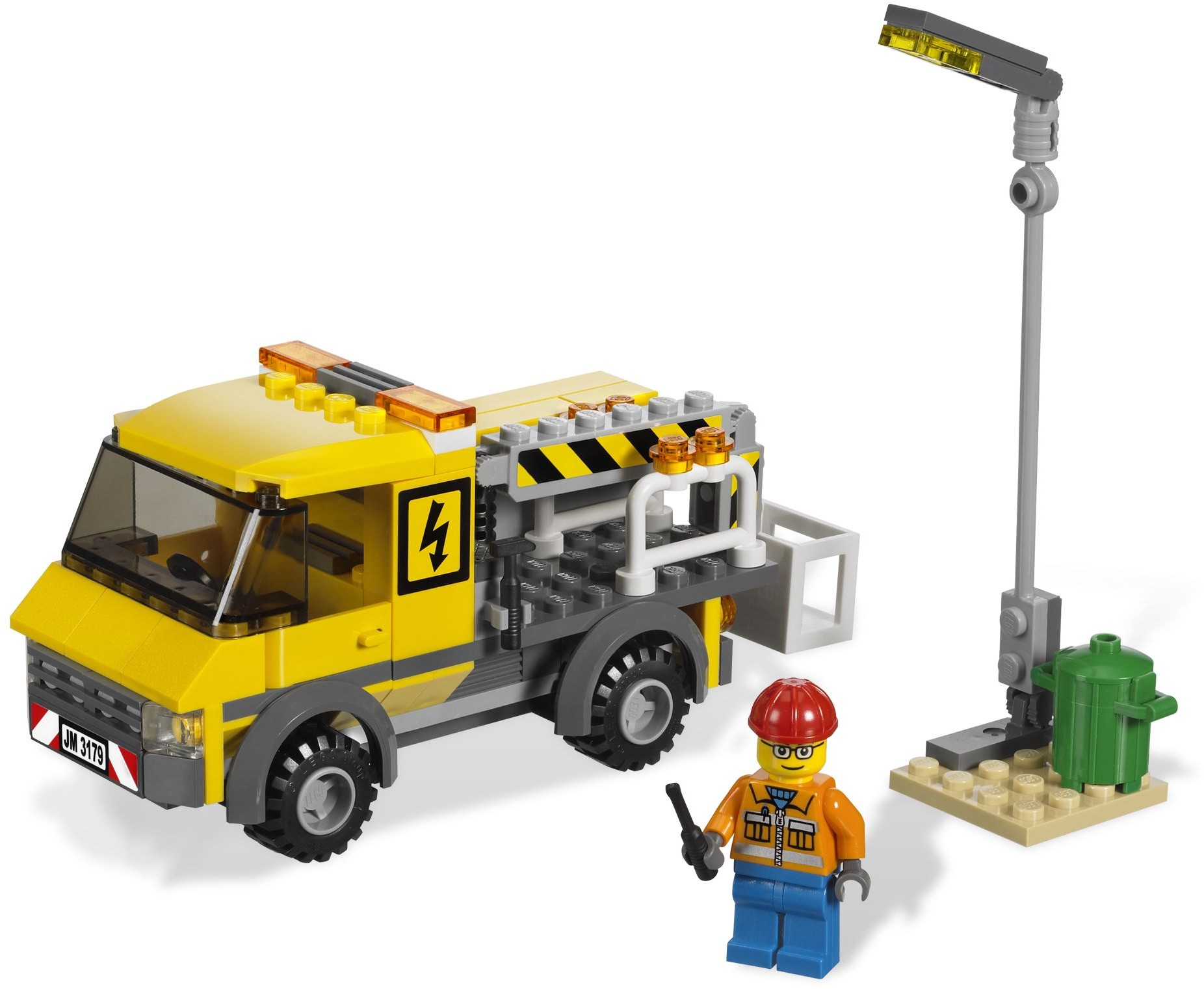 The LEGO City Repair Truck with its lifting platform, streetlight and repair worker