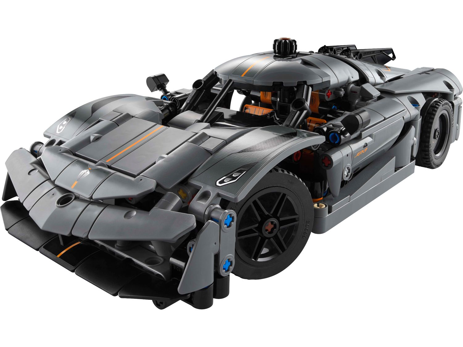 The grey LEGO Technic Koenigsegg Jesko Absolut hypercar with orange accents