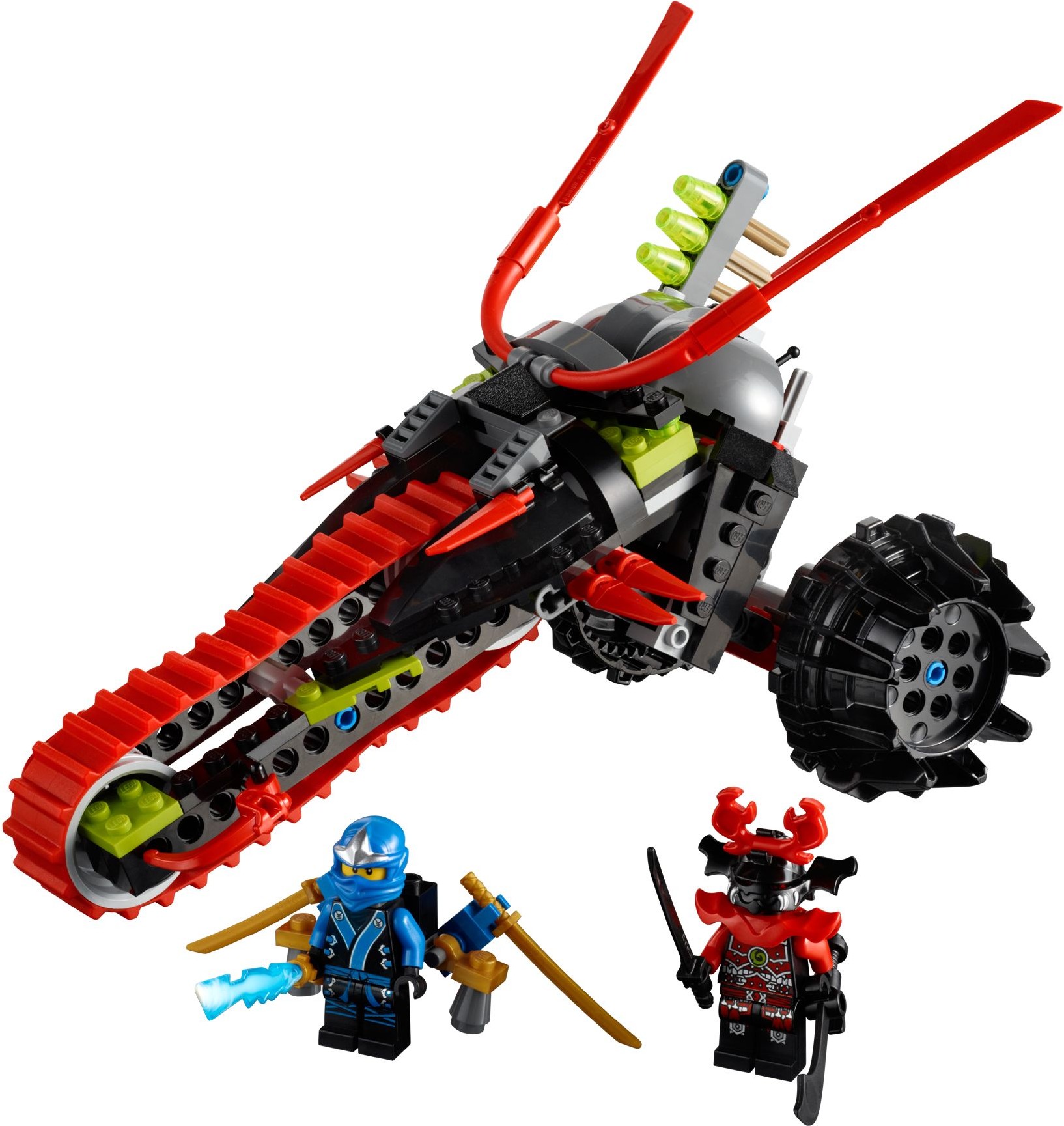The LEGO Ninjago Warrior Bike with its two minifigures