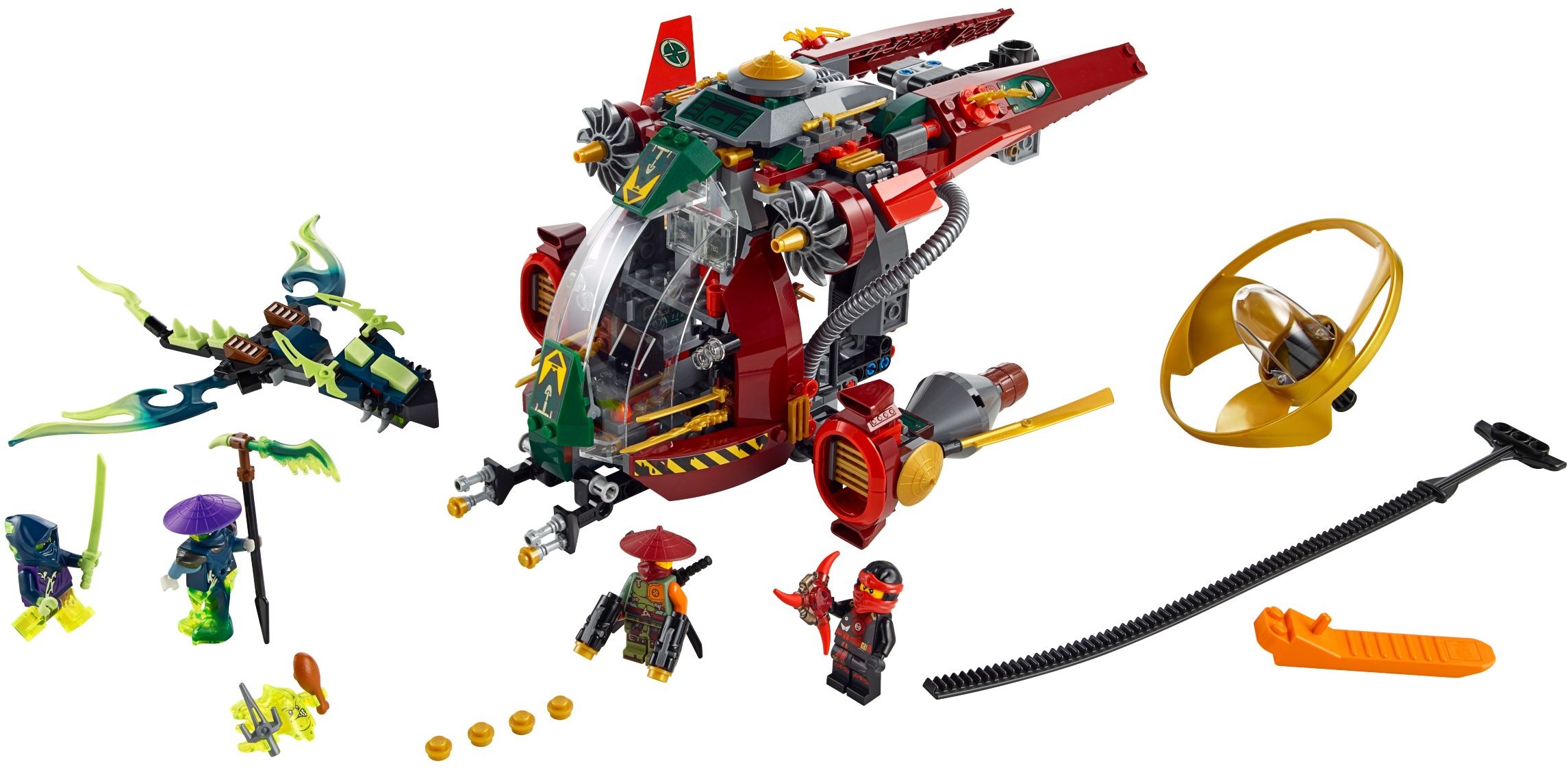 The LEGO Ninjago Ronin R.E.X. airship with a dragon and minifigures