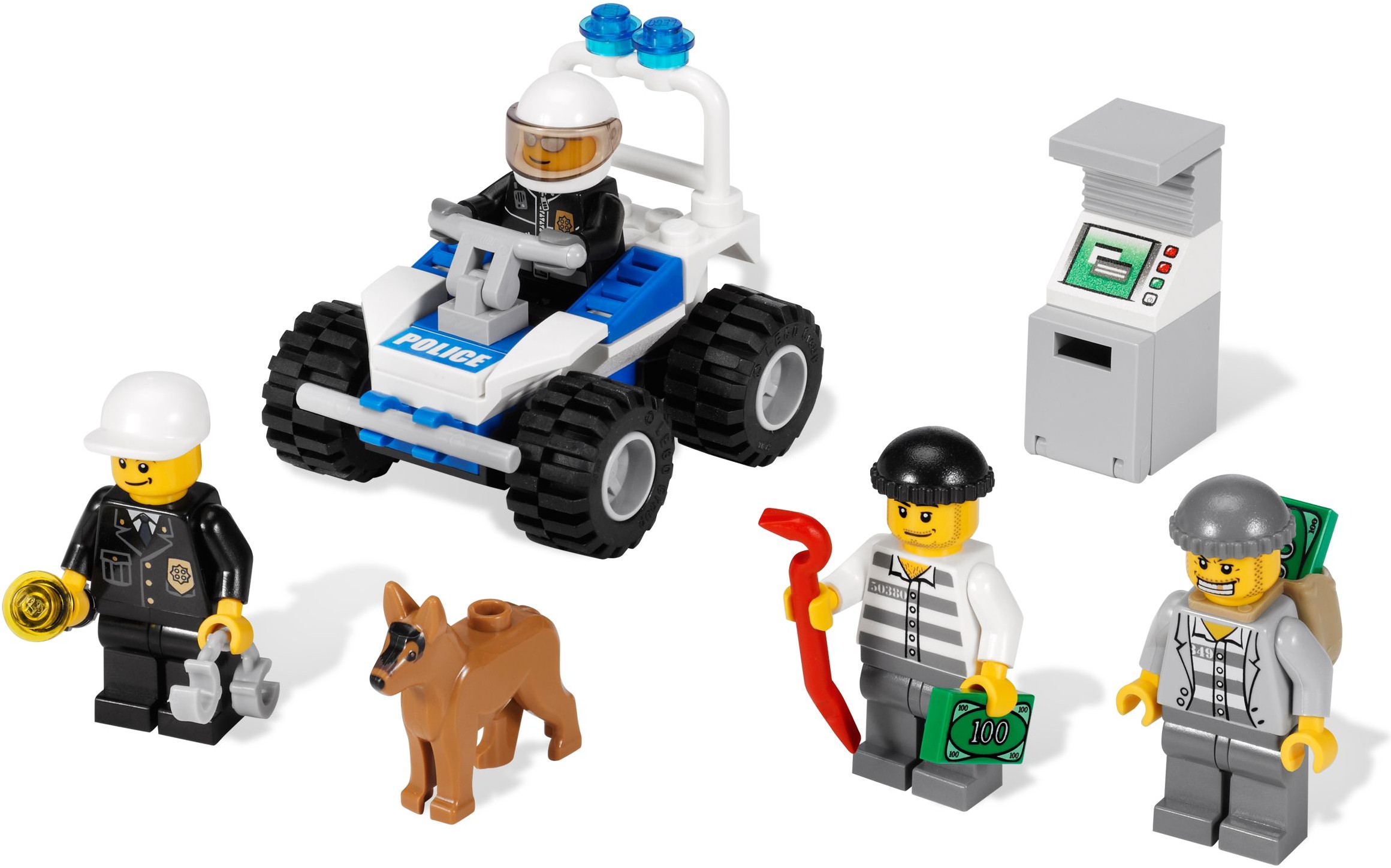 The LEGO City Police Minifigure Collection with officers, crooks, a dog and an ATV
