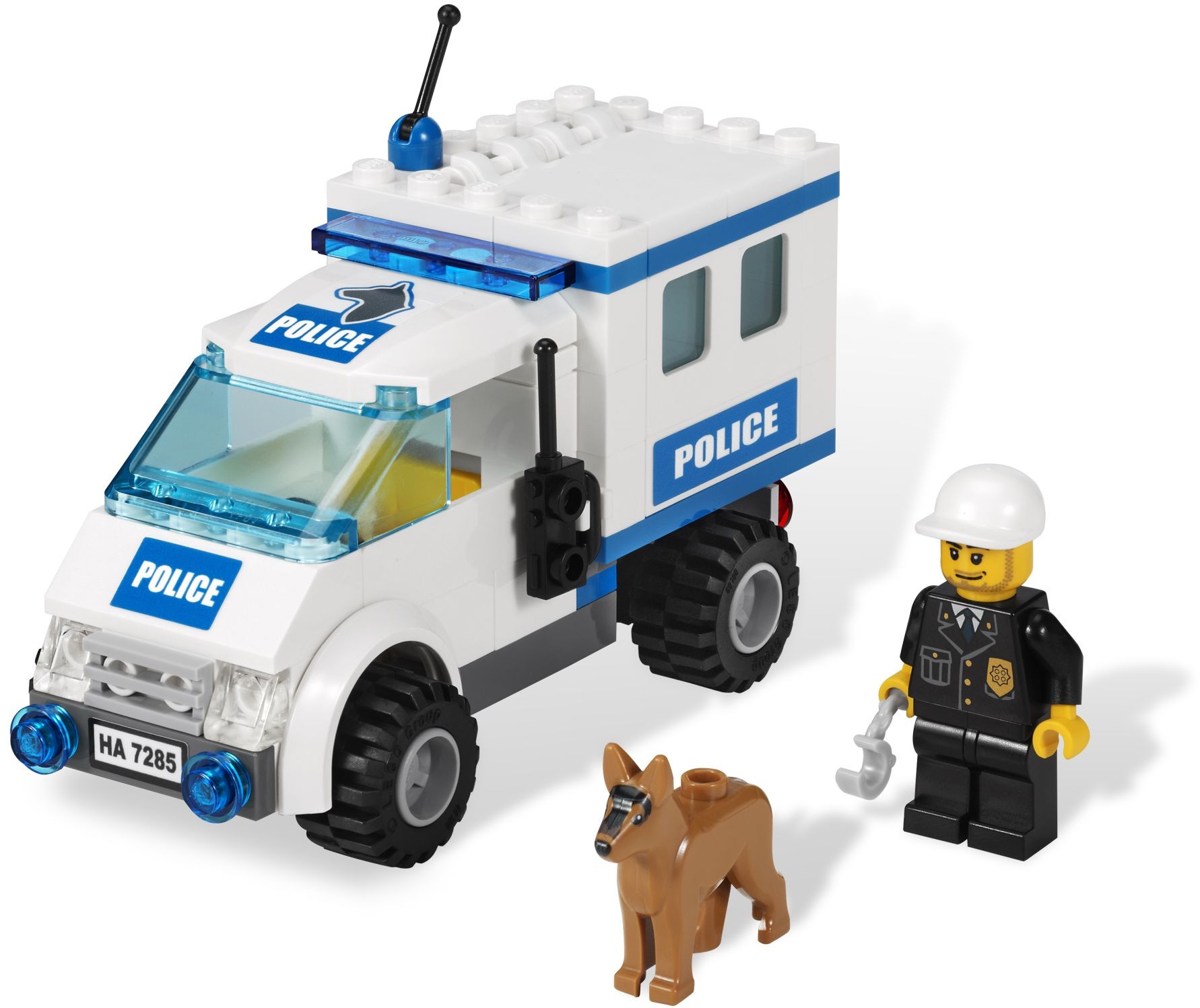 The LEGO City Police Dog Unit with a police vehicle, officer and dog