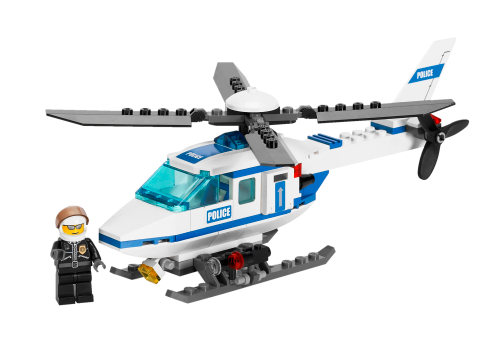 The LEGO City Police Helicopter with its pilot minifigure